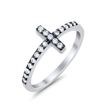 Wedding Eternity Sideways Cross Rings Simulated CZ 925 Sterling Silver